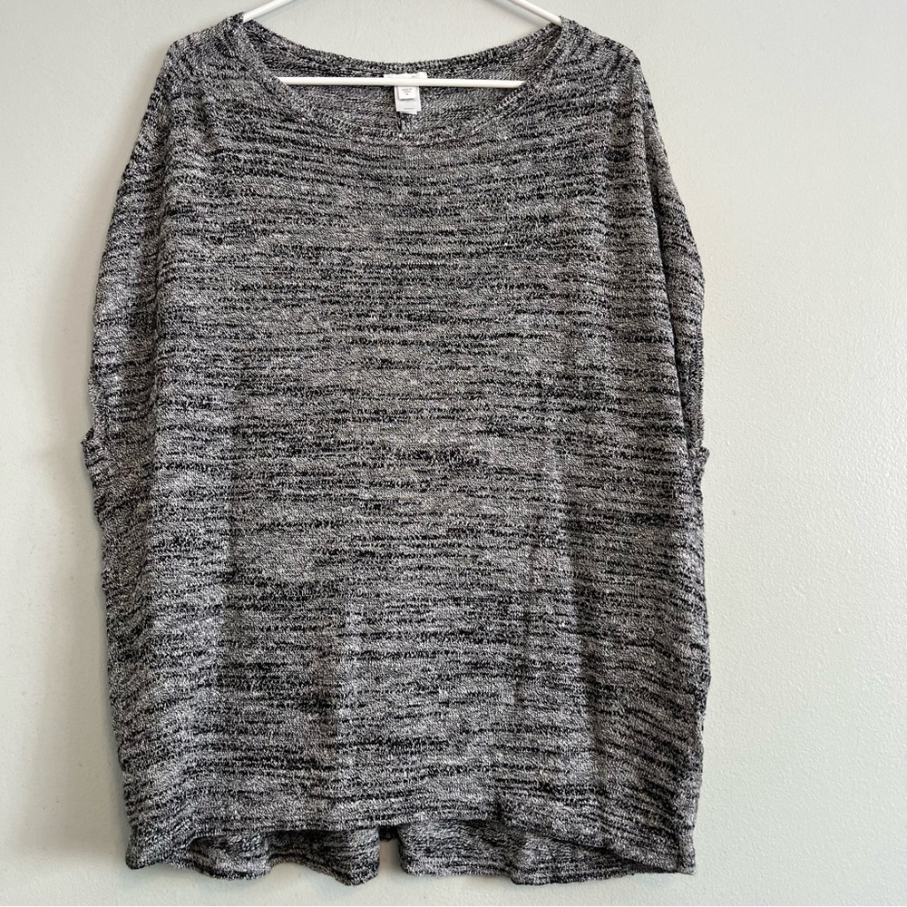 J Jill Linen Cotton Knit Pullover Sweater Short Sleeve Sz XL Gray Casual Lounge